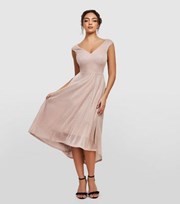 Goddiva Pale Pink Glitter Dip Hem Midi Dress